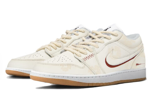 Jordan Air Jordan 1 Abrasion Resistant Low top Vintage Basketball Shoes Unisex Ecru