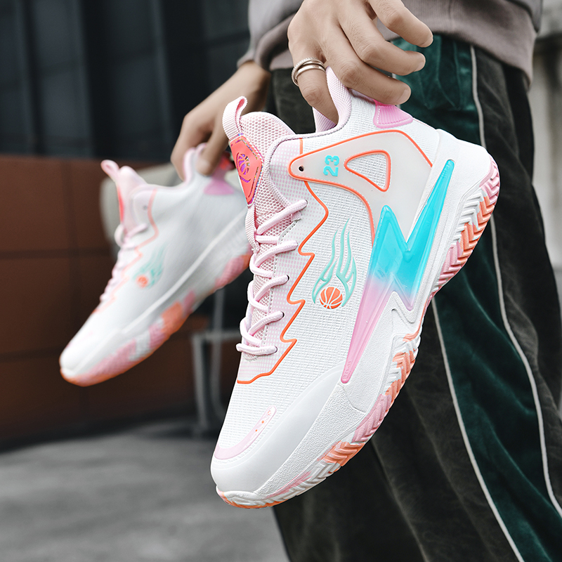 BIANSULONG Abrasion Resistant Coverage Impact Resistant High top Basketball Shoes Unisex White Pink