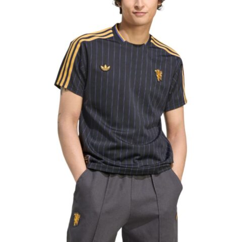 Adidas pinstripe-striped three-stripe logo T-shirt