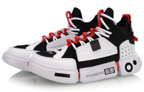 Li Ning Vintage Basketball Shoes Women’s Mid Top Black/White/Red