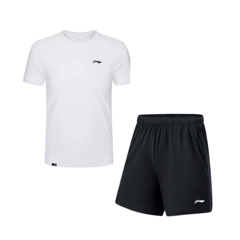 Li Ning Casual Sportswear Unisex White Top+Black Pants