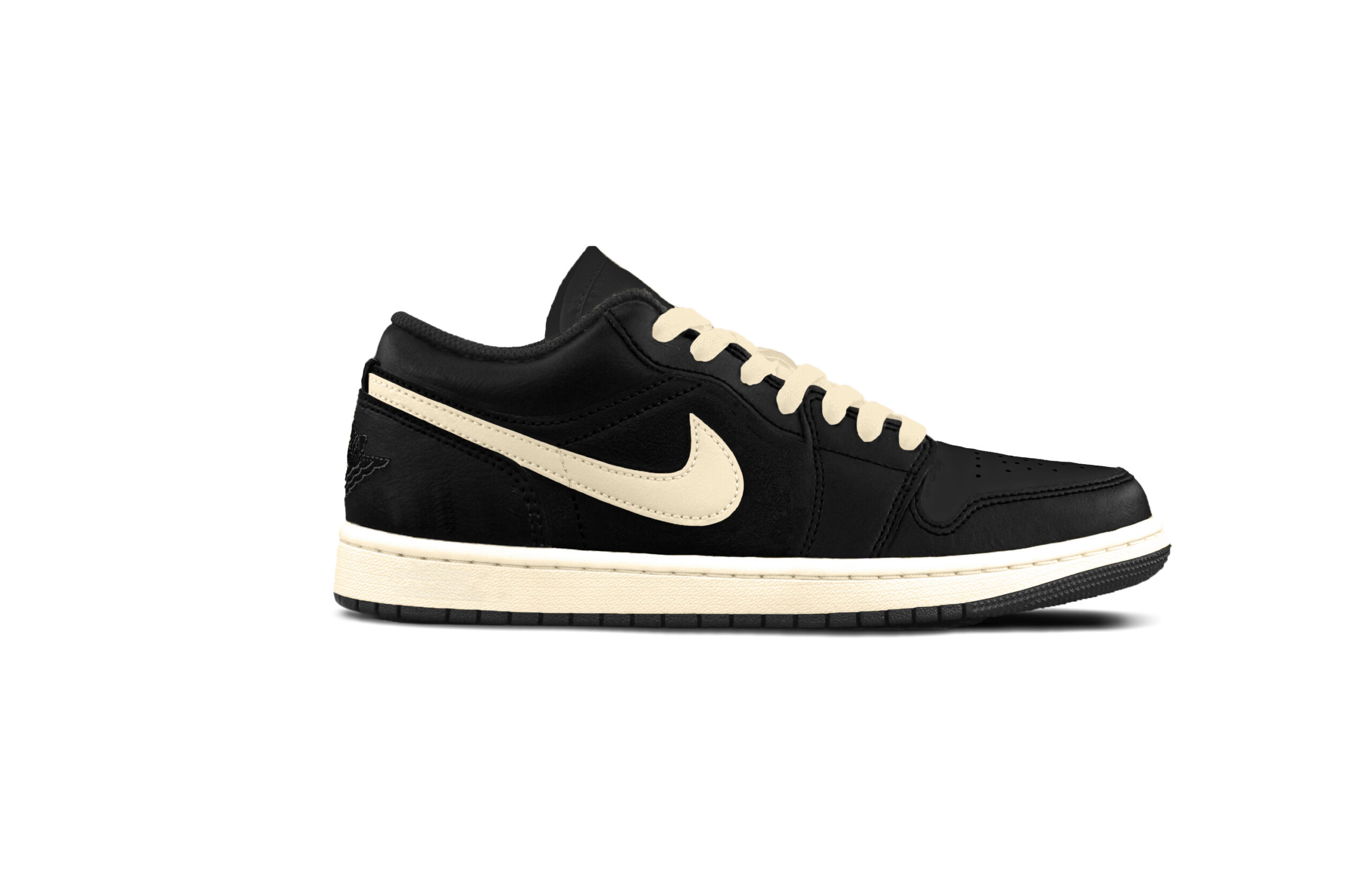 Jordan Air Jordan 1 Black Cute Labubu Abrasion Resistant Low top Vintage Basketball Shoes Unisex Black Beige