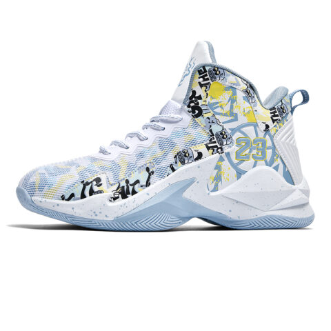 BIANSULONG Slip Resistant Abrasion Resistant Support High top Basketball Shoes Unisex White Gray
