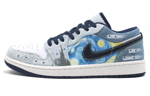 Jordan Air Jordan 1 Cushioning, Wear Resistant Low top Vintage Basketball Shoes Men’s Denim Blue