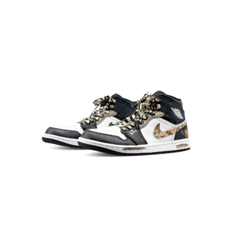 Jordan Air Jordan 1 Abrasion Resistant Mid top Vintage Basketball Shoes Men’s Black White Gray