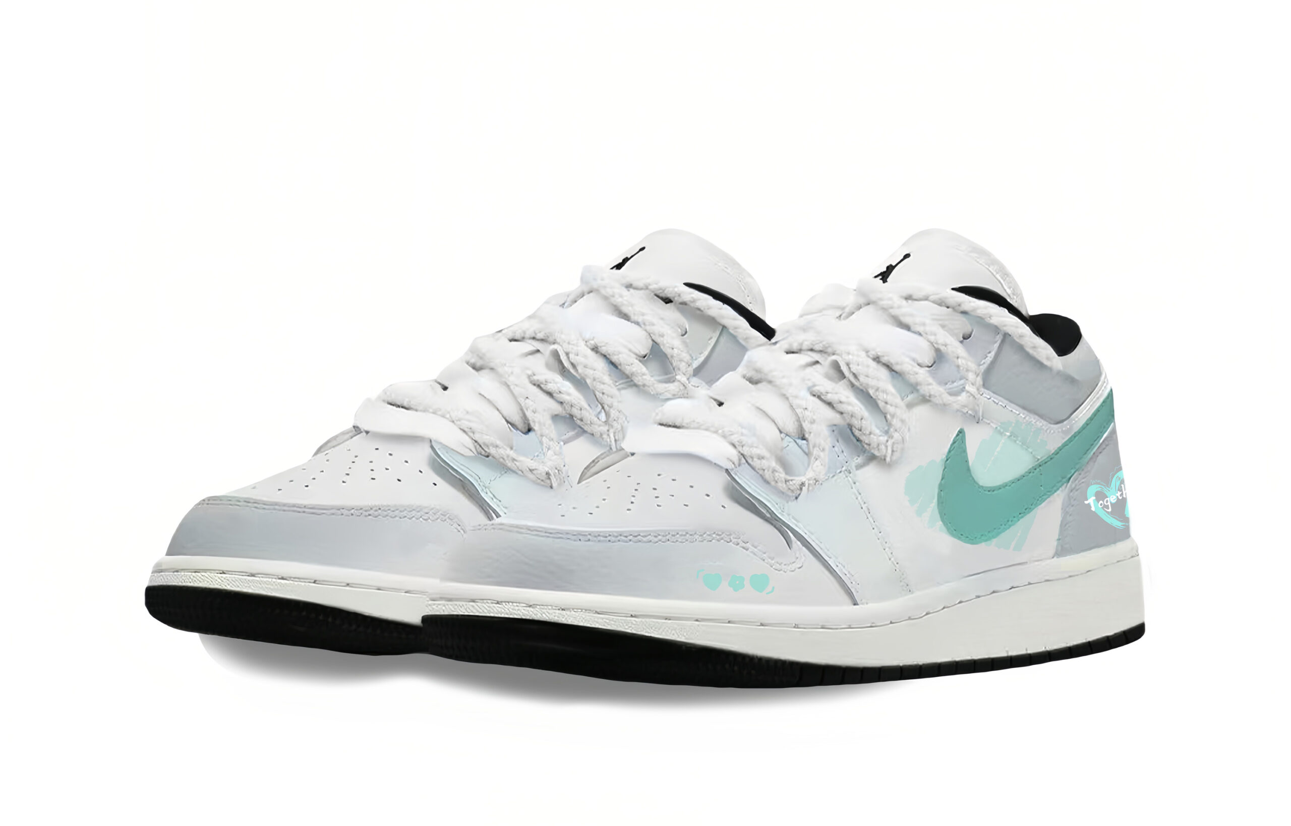 Jordan Air Jordan 1 Low Heart Signal Abrasion Resistant Low top Vintage Basketball Shoes Unisex White Green