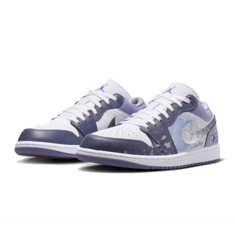 Jordan Air Jordan 1 Slip Resistant Abrasion Resistant Low top Vintage Basketball Shoes Men’s Purple White
