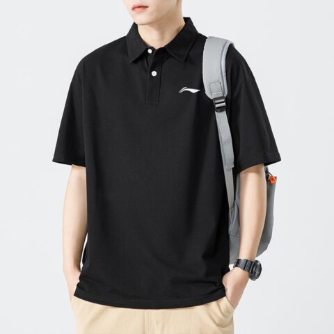 Li Ning Table Tennis Collection Casual Sportswear Men’s Black Short Sleeved Shirt+Black Shorts