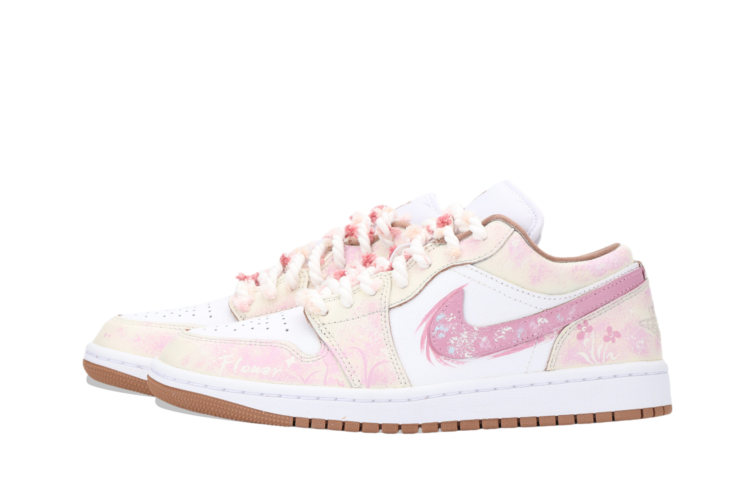 Jordan Air Jordan 1 Pink Floral Sea Abrasion Resistant Low top Vintage Basketball Shoes Unisex Pink White
