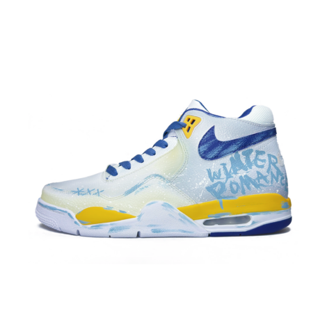Nike Flight Legacy Cushioning Slip Resistant Mid top Vintage Basketball Shoes Men’s Blue Yellow
