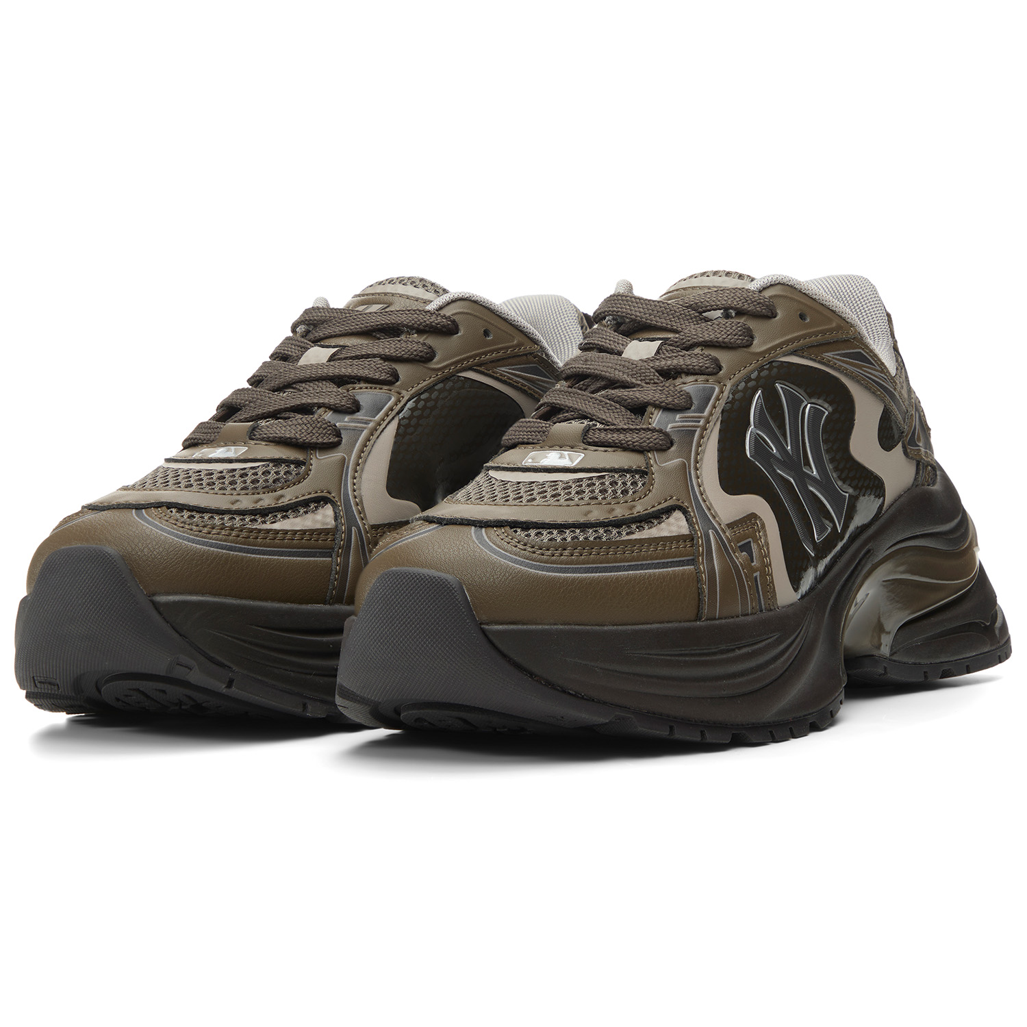 MLB New York Yankees Textile, Synthetic Leather Height Increasing Low top Casual Running Shoes Unisex Brown