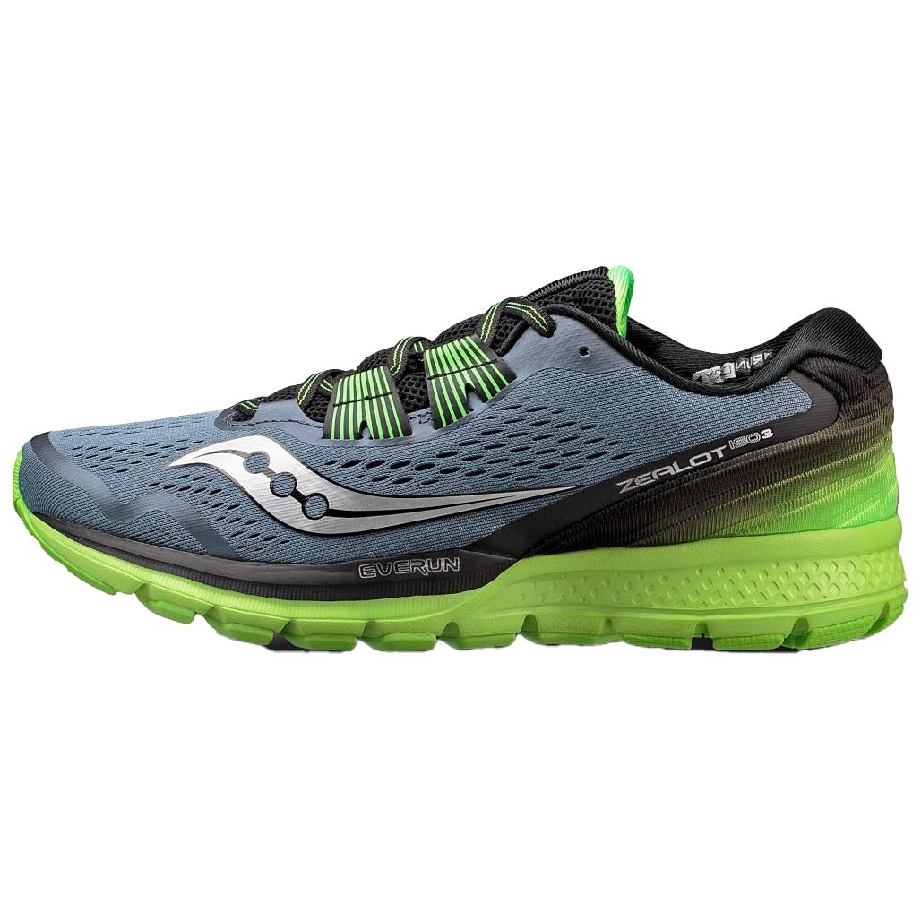 Saucony Zealot Iso 3 Cushioning Slip Resistant Low top Running Shoes Men’s Gray Black Green