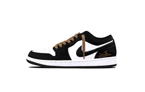 Jordan Air Jordan 1 Ink Dragon Shadow Brown Abrasion Resistant Low top Vintage Basketball Shoes Unisex