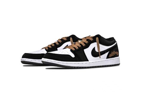 Jordan Air Jordan 1 Ink Gold AJ Leather Cushioning, Wear Resistant Low top Vintage Basketball Shoes Unisex Black, White