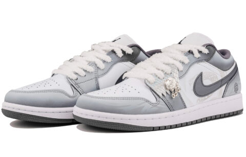Jordan Air Jordan 1 Abrasion Resistant Low top Vintage Basketball Shoes Unisex Gray White