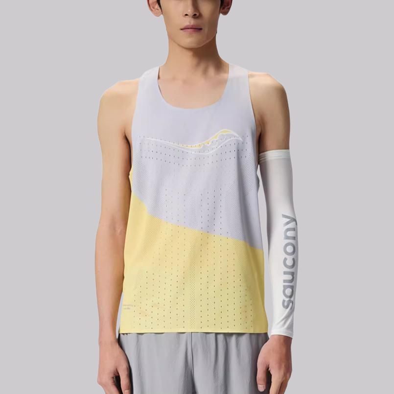 Saucony Running Tank Top Unisex Orange Yellow & Premium Gray Print