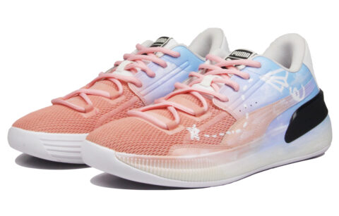 PUMA Clyde Hardwood Team Graduation Season Paper Plane Abrasion Resistant Low top Basketball Shoes Unisex Pink Blue