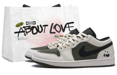 Jordan Air Jordan 1 Panda Olive Low top Vintage Basketball Shoes Unisex Beige Green