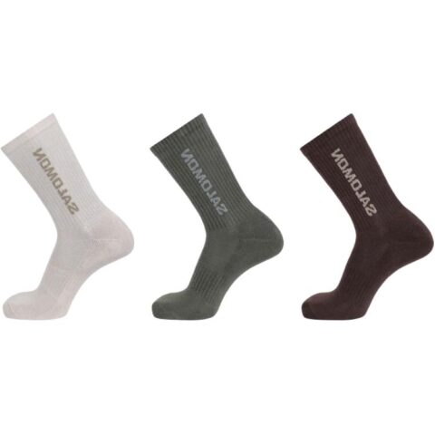 SALOMON Everyday Crew Socks Unisex 3 Pack Silver White/Gray Green/Tan