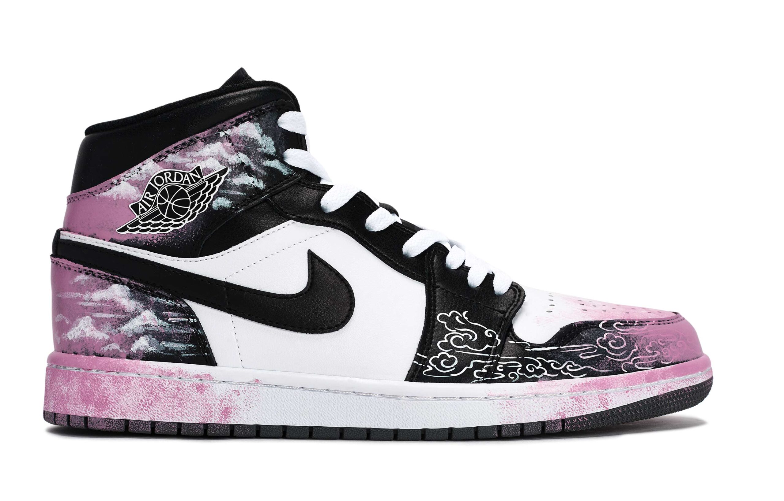Jordan Air Jordan 1 Vintage Basketball Shoes Unisex Mid Top Black/White/Pink/Tiffany