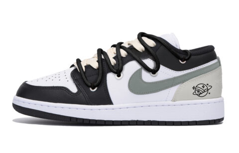 Jordan Air Jordan 1 Slip Resistant Abrasion Resistant Low top Vintage Basketball Shoes Men’s Black White Gray