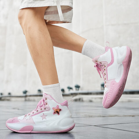 DEVIL AND ANGEL Slip Resistant, Abrasion Resistant, Breathable Low top Vintage Basketball Shoes Unisex Cheese Peach