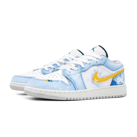 Jordan Air Jordan 1 Ice Lemon Lemonade Leather Abrasion Resistant Low top Vintage Basketball Shoes Unisex White Blue