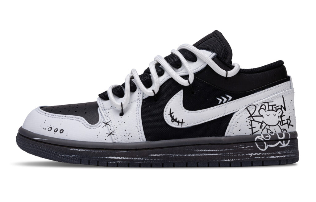 Jordan Air Jordan 1 Honey Words Slip Resistant Abrasion Resistant Low top Vintage Basketball Shoes Unisex Black