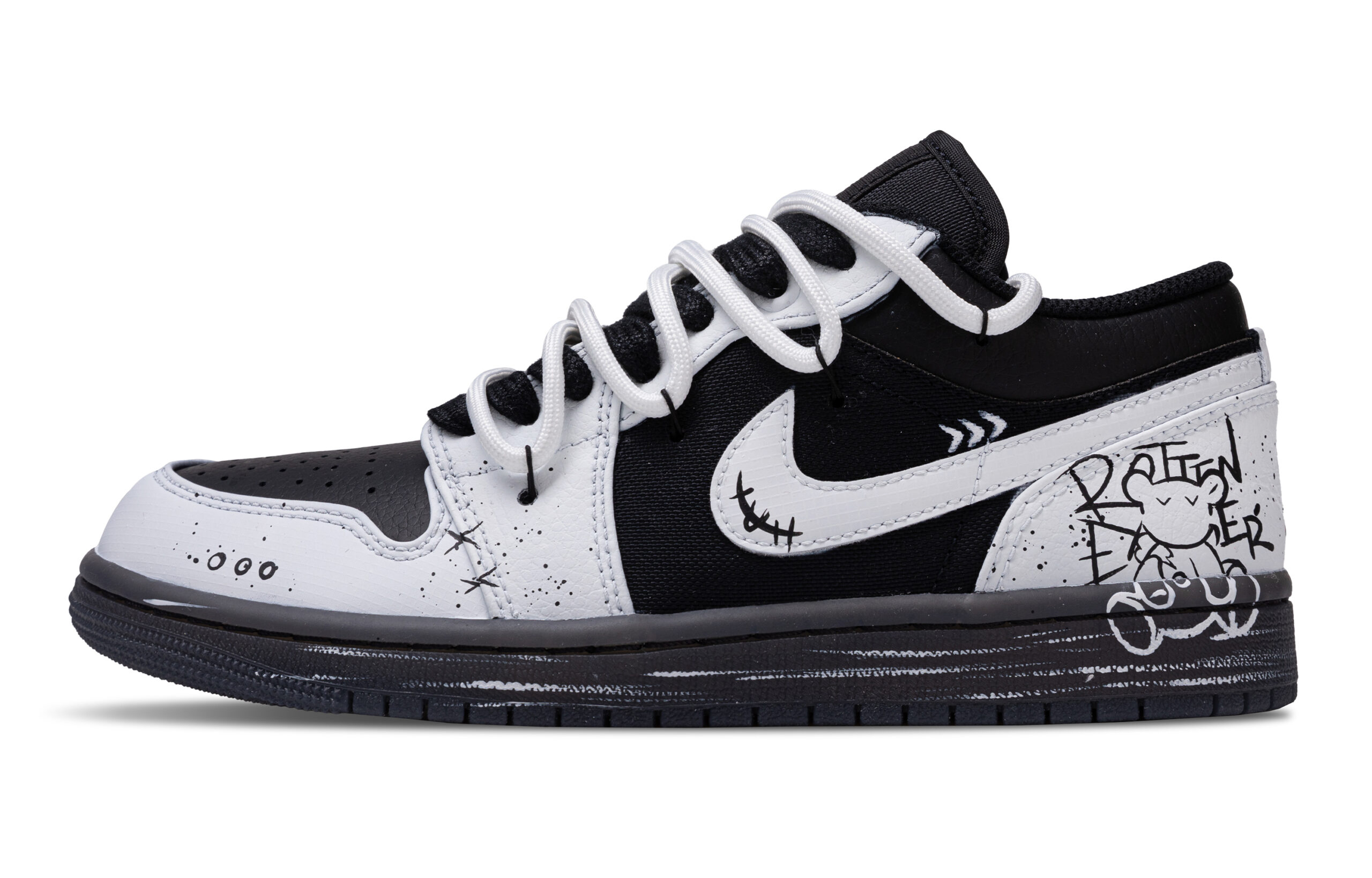Jordan Air Jordan 1 Honey Words Slip Resistant Abrasion Resistant Low top Vintage Basketball Shoes Unisex Black