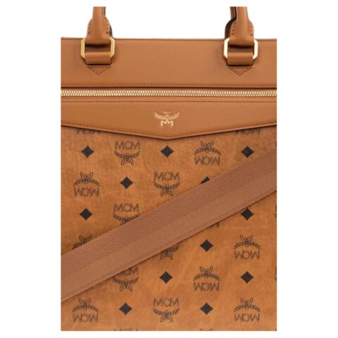 MCM Visetos Canvas, Textile, Artificial Leather Handbag Large Unisex Cognac