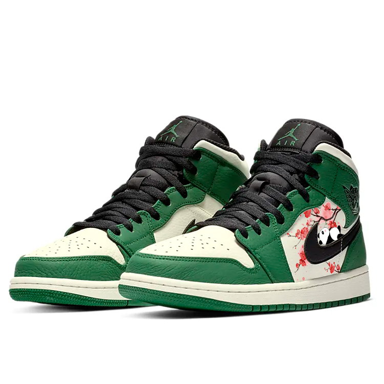 Jordan Air Jordan 1 Abrasion Resistant Slip Resistant Mid top Vintage Basketball Shoes Men’s Black Green