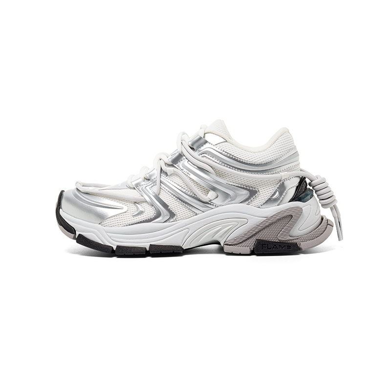 BLIND402 Slip Resistant Abrasion Resistant Low top Casual Vintage Chunky Sneakers Running Shoes Unisex White Silver