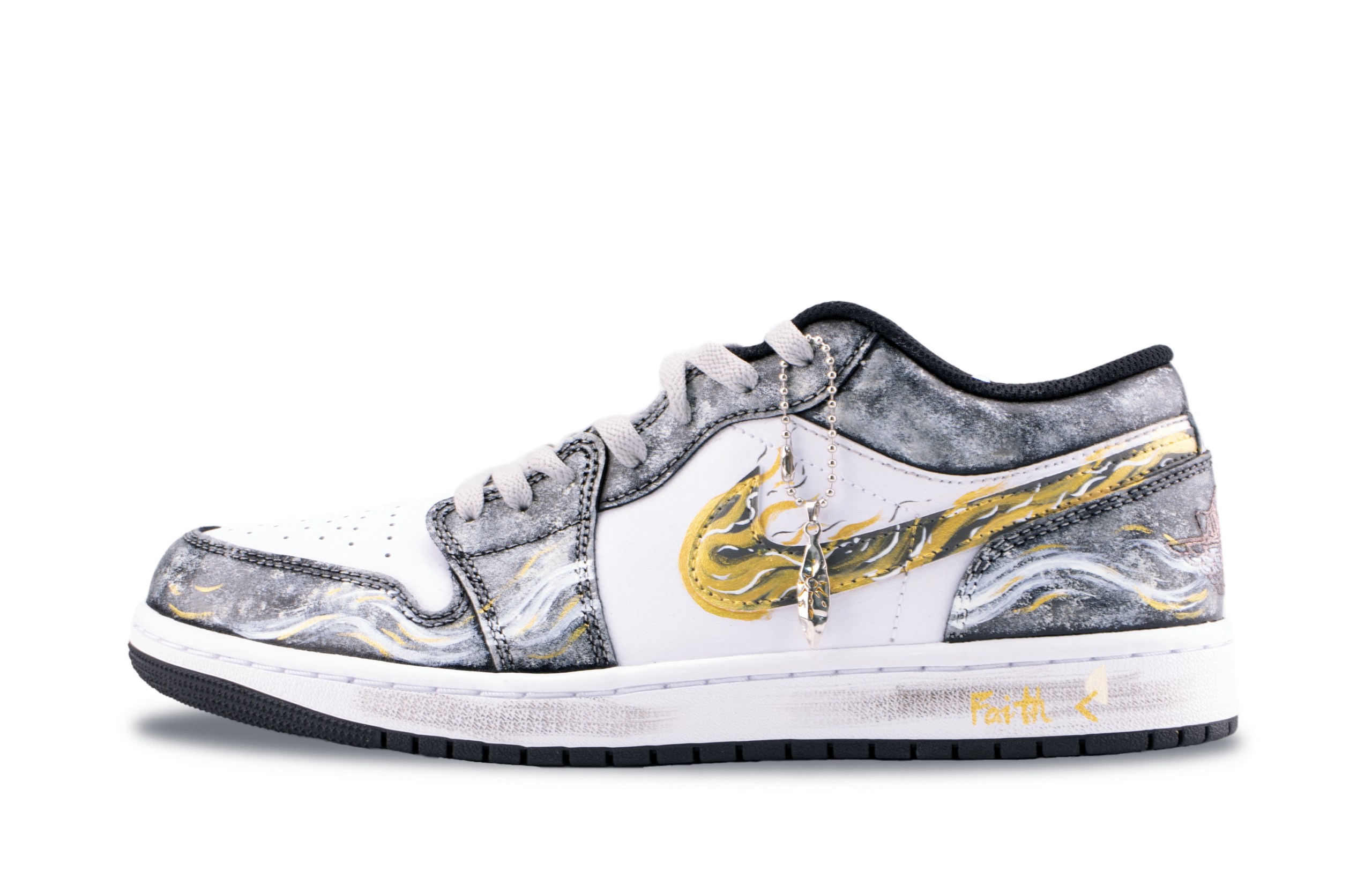 Jordan Air Jordan 1 Tomb Raider Abrasion Resistant Low top Vintage Basketball Shoes Unisex Gray White