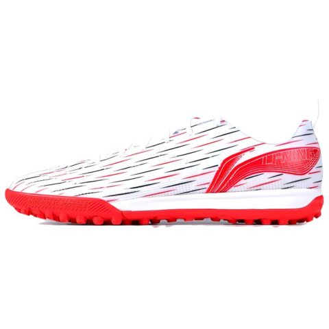 Li Ning Comfortable And Trendy TF Turf Artificial Turf Slip Resistant Abrasion Resistant Soccer Shoes Men’s White Red