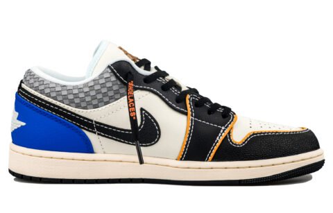 Jordan Air Jordan 1 RISK Lightning Blue Trendy Abrasion Resistant Low top Vintage Basketball Shoes Men’s Black Blue