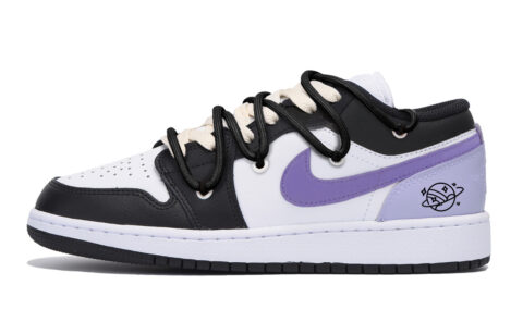 Jordan Air Jordan 1 Slip Resistant Abrasion Resistant Low top Vintage Basketball Shoes Men’s Black White Purple