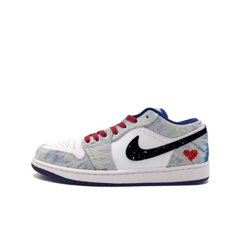Jordan Air Jordan 1 Heart To Heart Abrasion Resistant Low top Vintage Basketball Shoes Men’s White Blue