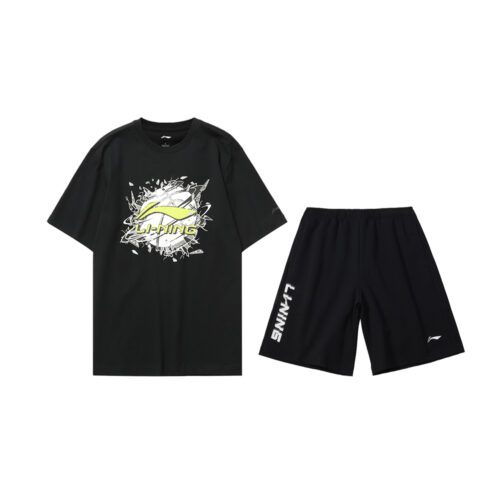 Li Ning Casual Sportswear Men’s Black Short Sleeved Shirt+Black Shorts