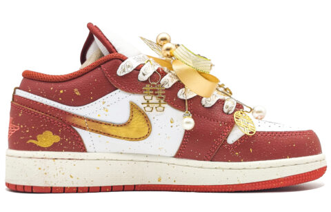 Jordan Air Jordan 1 Abrasion Resistant Low top Vintage Basketball Shoes Unisex Joyful Red