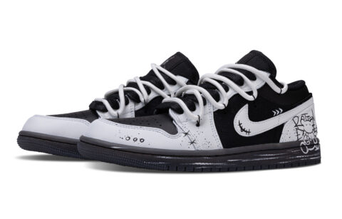 Jordan Air Jordan 1 Honey Words Slip Resistant Abrasion Resistant Low top Vintage Basketball Shoes Unisex Black
