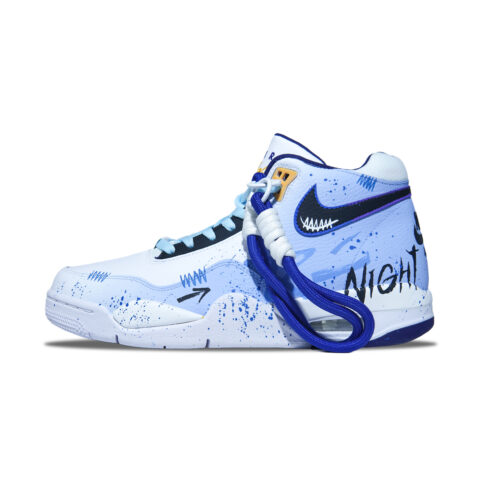 Nike Flight Legacy Slip Resistant Abrasion Resistant Mid top Vintage Basketball Shoes Men’s White Blue