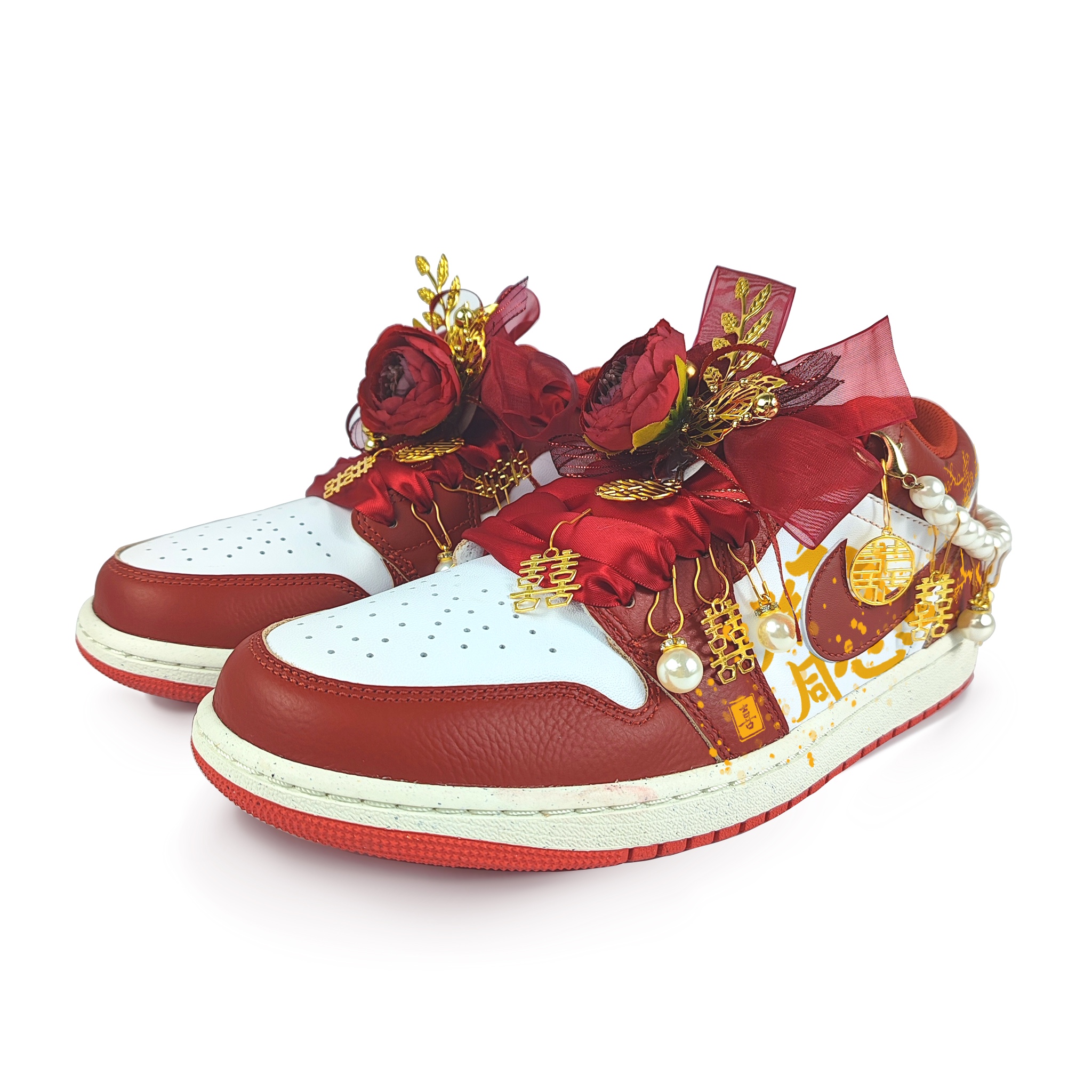 Jordan Air Jordan 1 Abrasion Resistant Low top Vintage Basketball Shoes Women’s White Red
