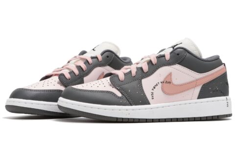 Jordan Air Jordan 1 Abrasion Resistant Low top Vintage Basketball Shoes Unisex Gray Pink