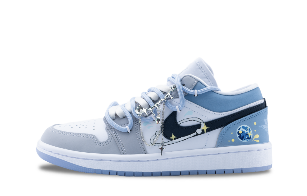 Jordan Air Jordan 1 The Universe Slip Resistant Abrasion Resistant Low top Vintage Basketball Shoes Unisex Sky Blue