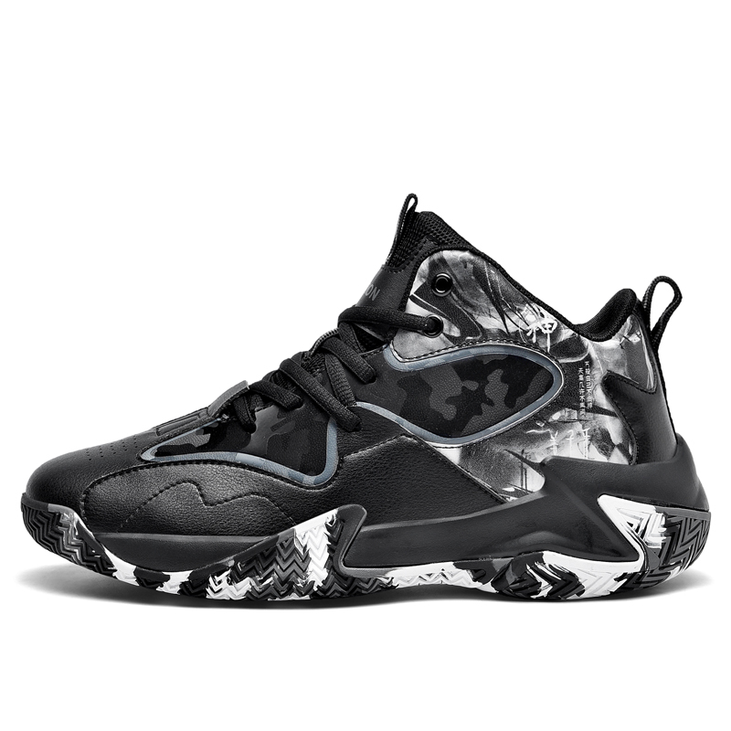 BIANSULONG Fashion Trend Slip Resistant, Abrasion Resistant, Rebound Mid top Basketball Shoes Unisex Black Gray