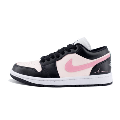 Jordan Air Jordan 1 Slip Resistant Abrasion Resistant Low top Vintage Basketball Shoes Women’s Black Pink