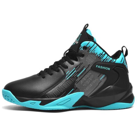 BIANSULONG Slip Resistant And Abrasion Resistant Coverage High top Basketball Shoes Unisex Black Turquoise
