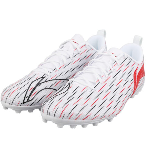Li Ning MG Multi Ground Artificial Turf TPU Cushioning Slip Resistant Soccer Shoes Unisex White Red