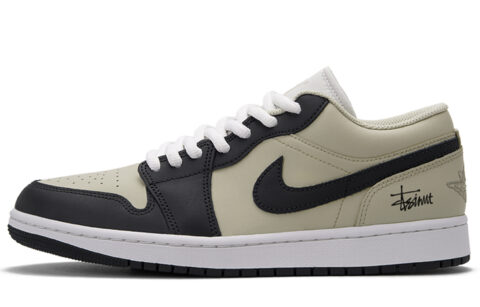 Jordan Air Jordan 1 Abrasion Resistant Low top Vintage Basketball Shoes Unisex Green Black
