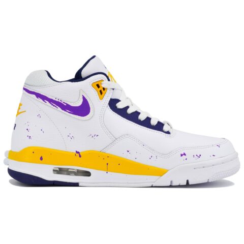 Nike Flight Legacy Slip Resistant Abrasion Resistant Mid top Vintage Basketball Shoes Men’s White Blue Yellow